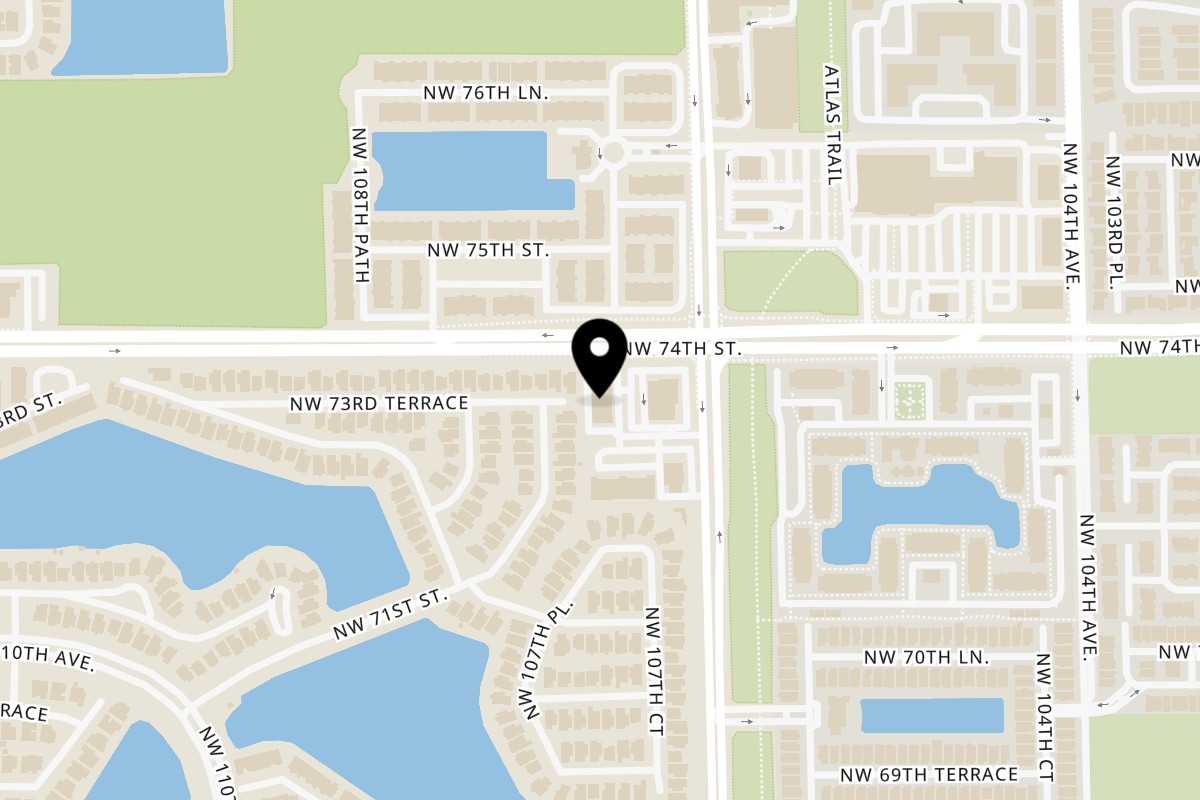 Map showing the location of La Fontana Italian Restaurant & Pizzería on 10702 NW 74th St in Medley